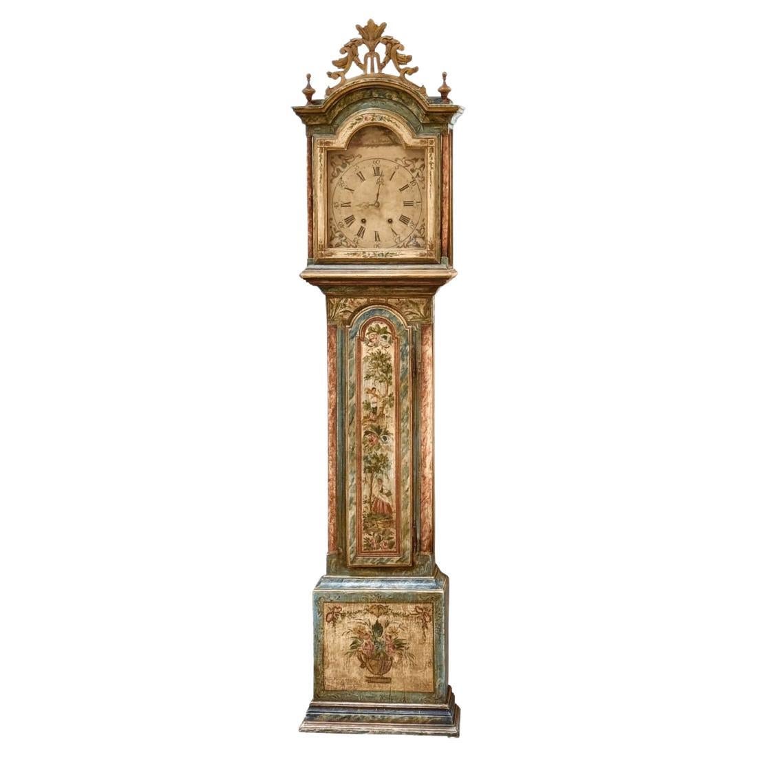 Mid-18th Century painted tall case clock from Northern Italy For Sale
