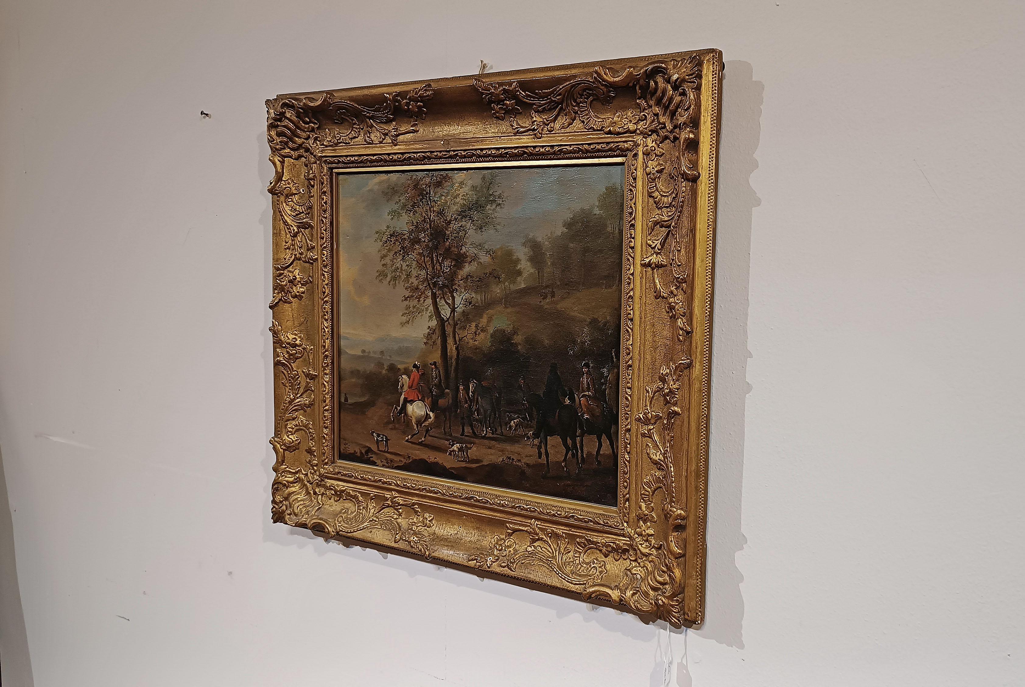 DIPINTO DELLA METÀ DEL XVIII SECOLO CON UNA SCENA DI CACCIA in vendita 5