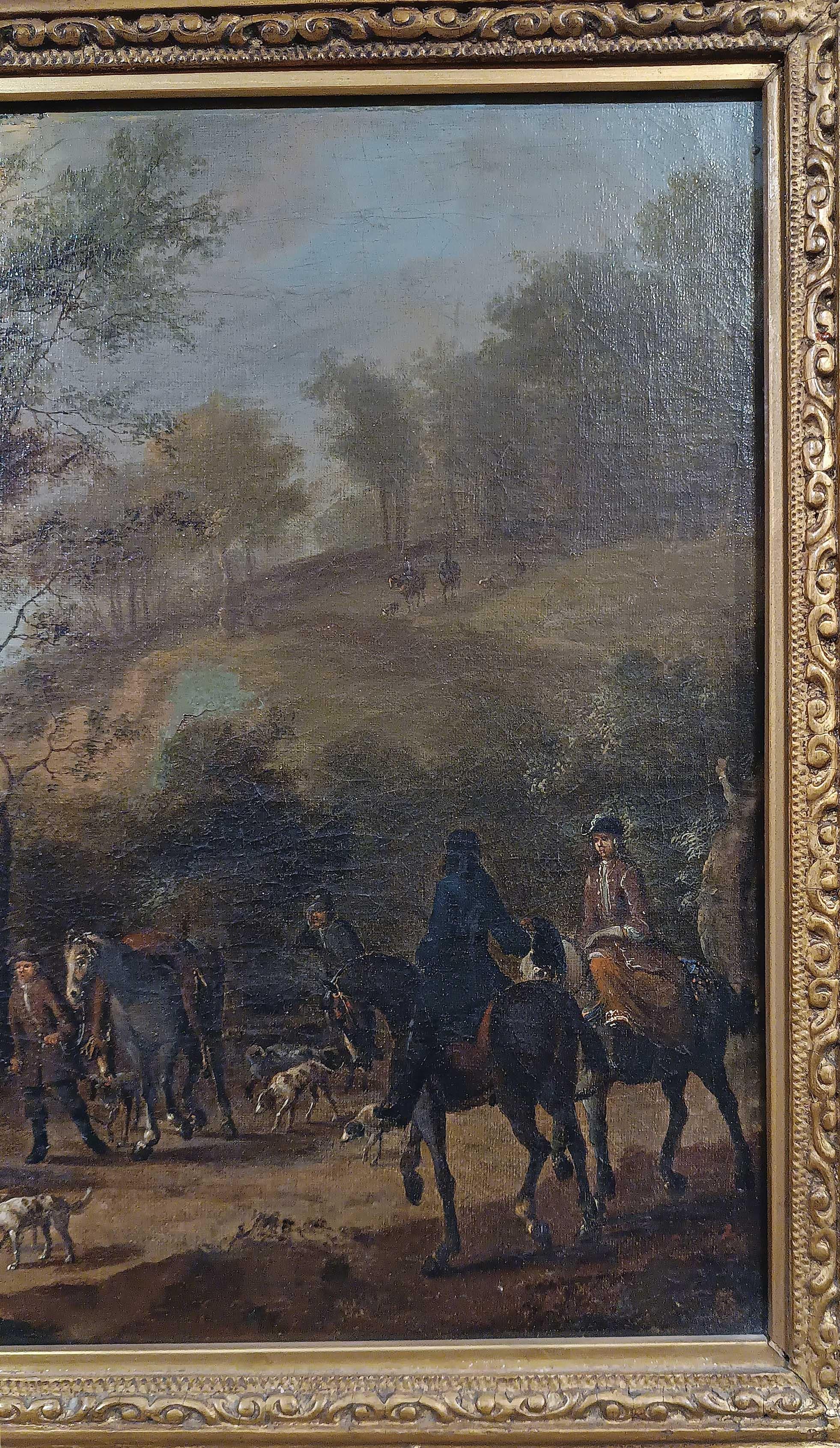 DIPINTO DELLA METÀ DEL XVIII SECOLO CON UNA SCENA DI CACCIA In condizioni buone in vendita a Firenze, FI