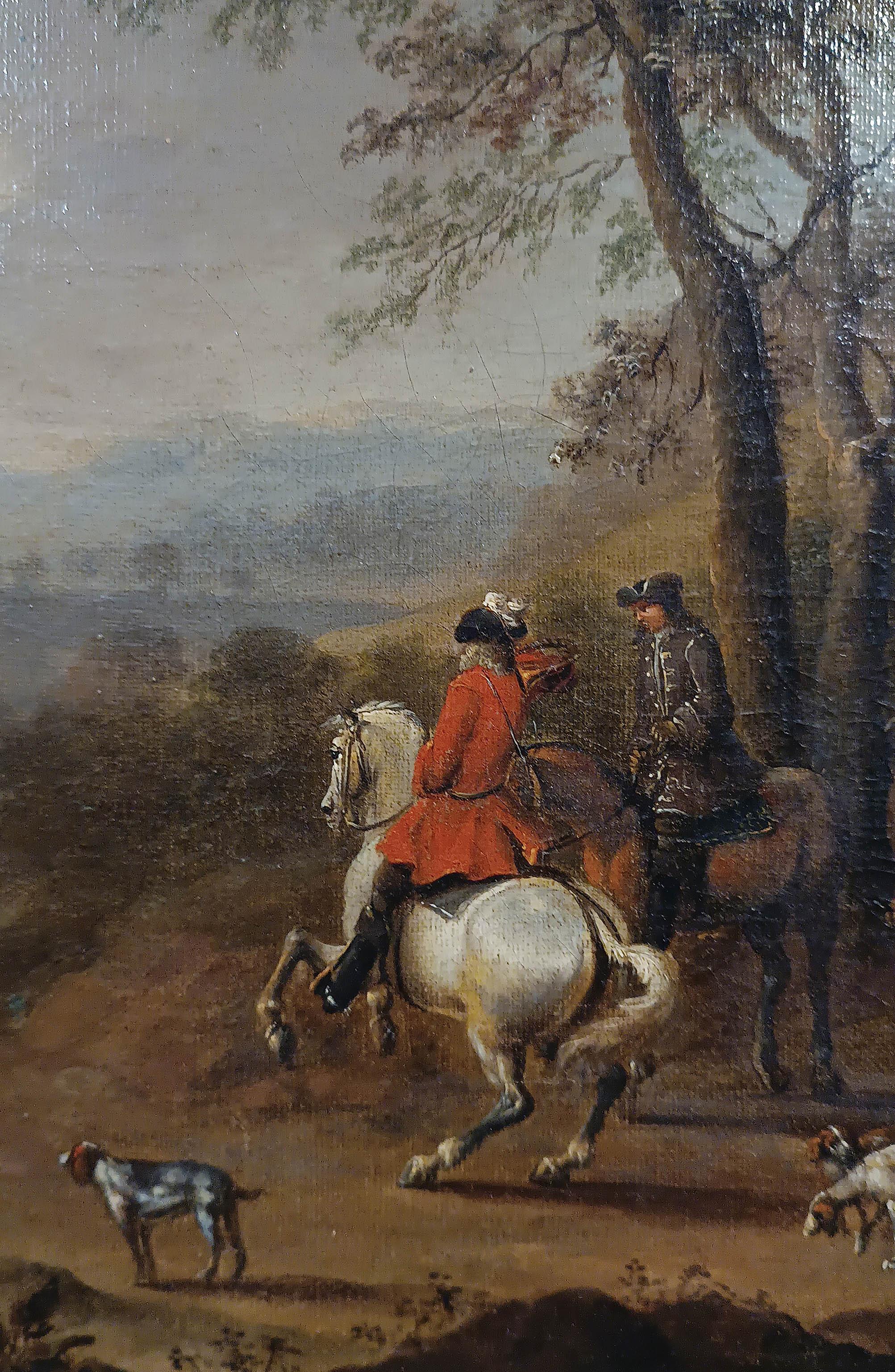 XVIII secolo DIPINTO DELLA METÀ DEL XVIII SECOLO CON UNA SCENA DI CACCIA in vendita