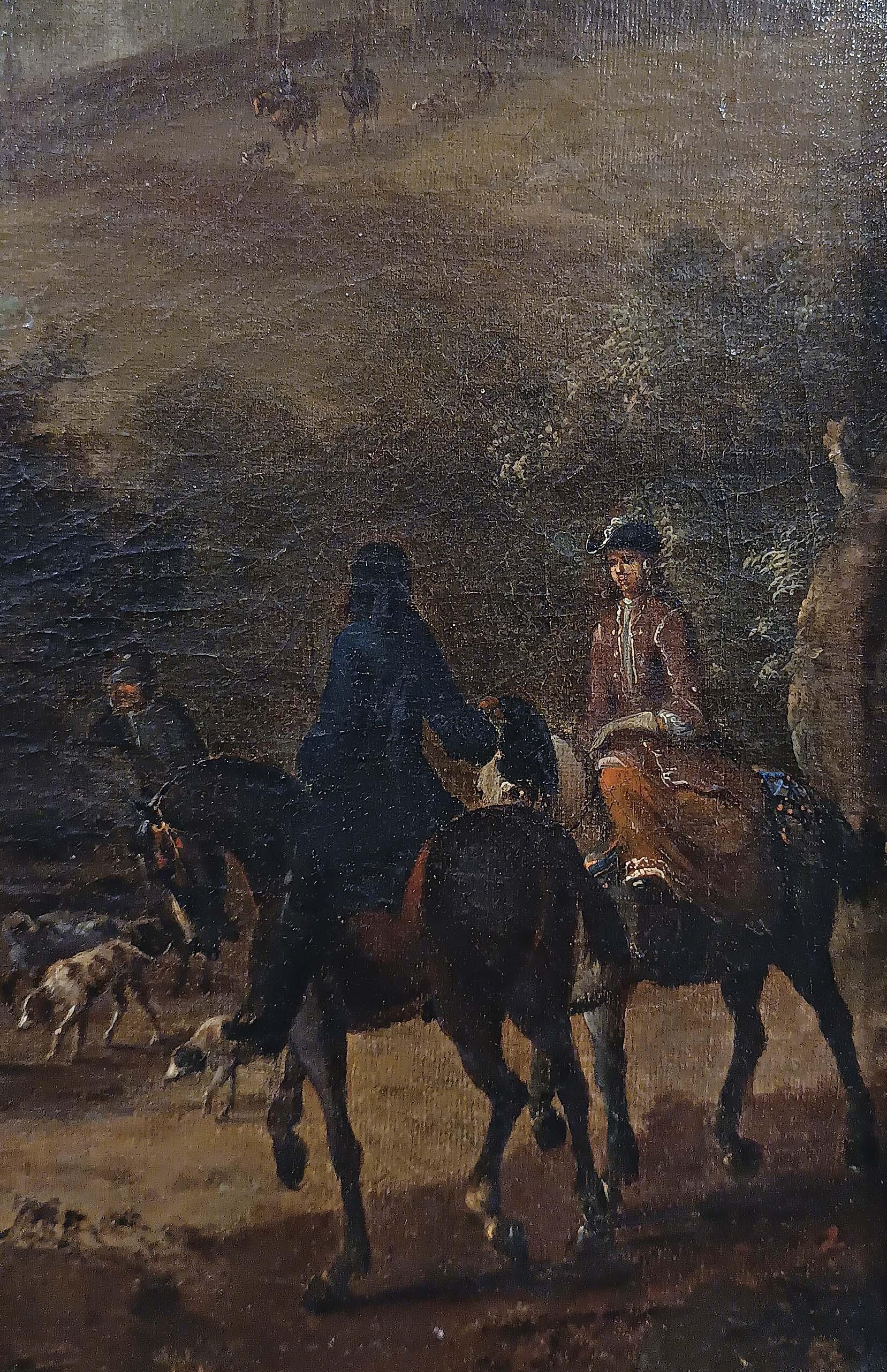 DIPINTO DELLA METÀ DEL XVIII SECOLO CON UNA SCENA DI CACCIA in vendita 1