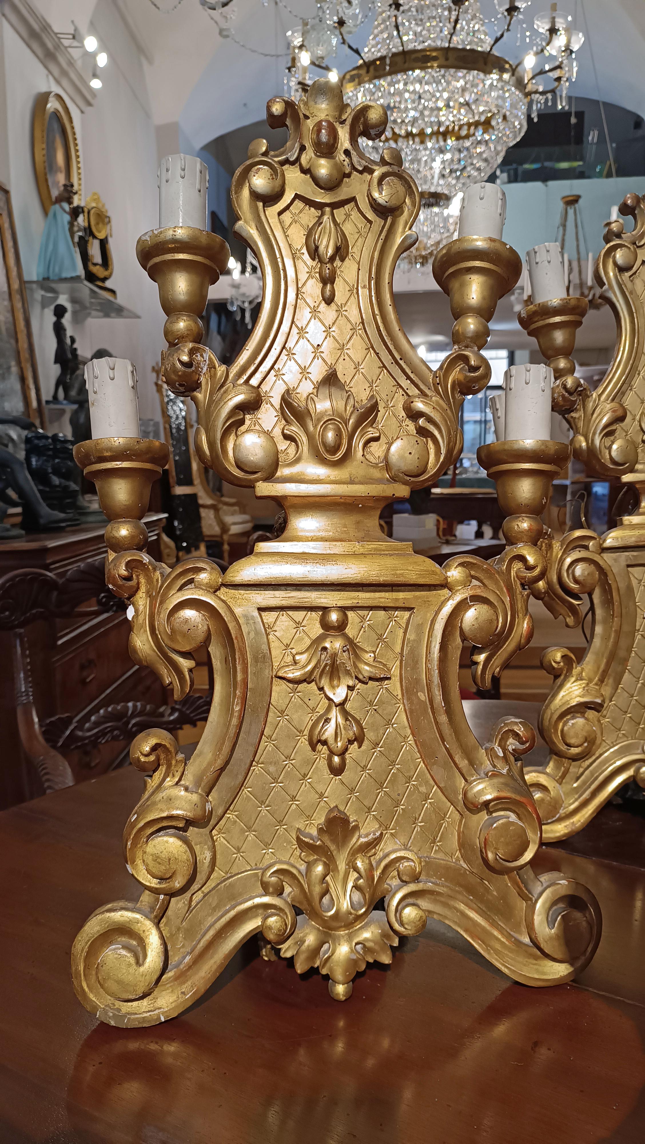 Baroque MID 18th CENTURY PAIR OF GOLDEN WOOD CANDLESTICKS For Sale