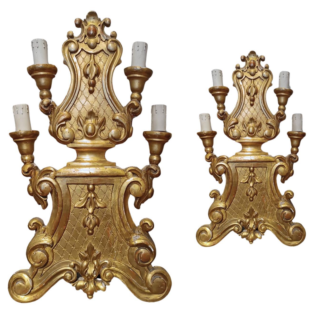 MID 18th CENTURY PAIR OF GOLDEN WOOD CANDLESTICKS For Sale