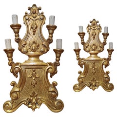 MID 18th CENTURY PAIR OF GOLDEN WOOD CANDLESTICKS