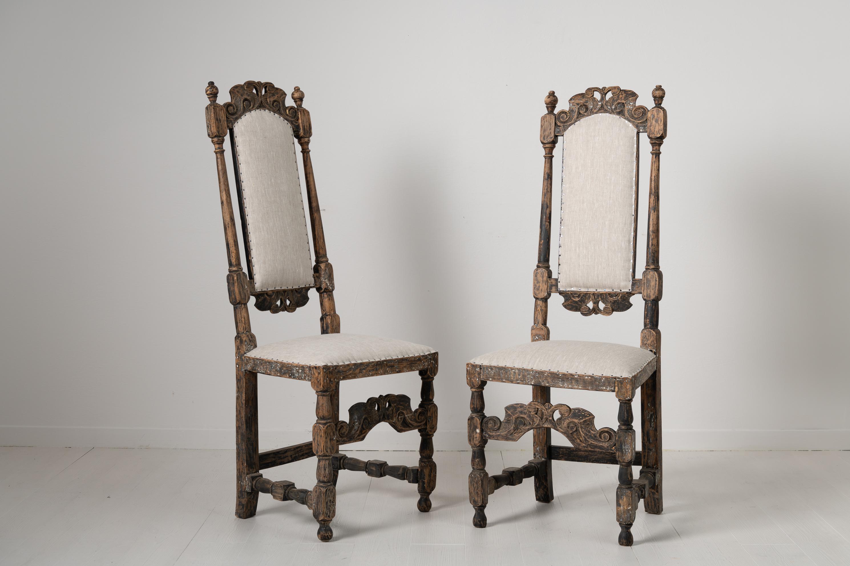 Hand-Crafted Mid 18th Century Pair of Swedish Baroque Chairs