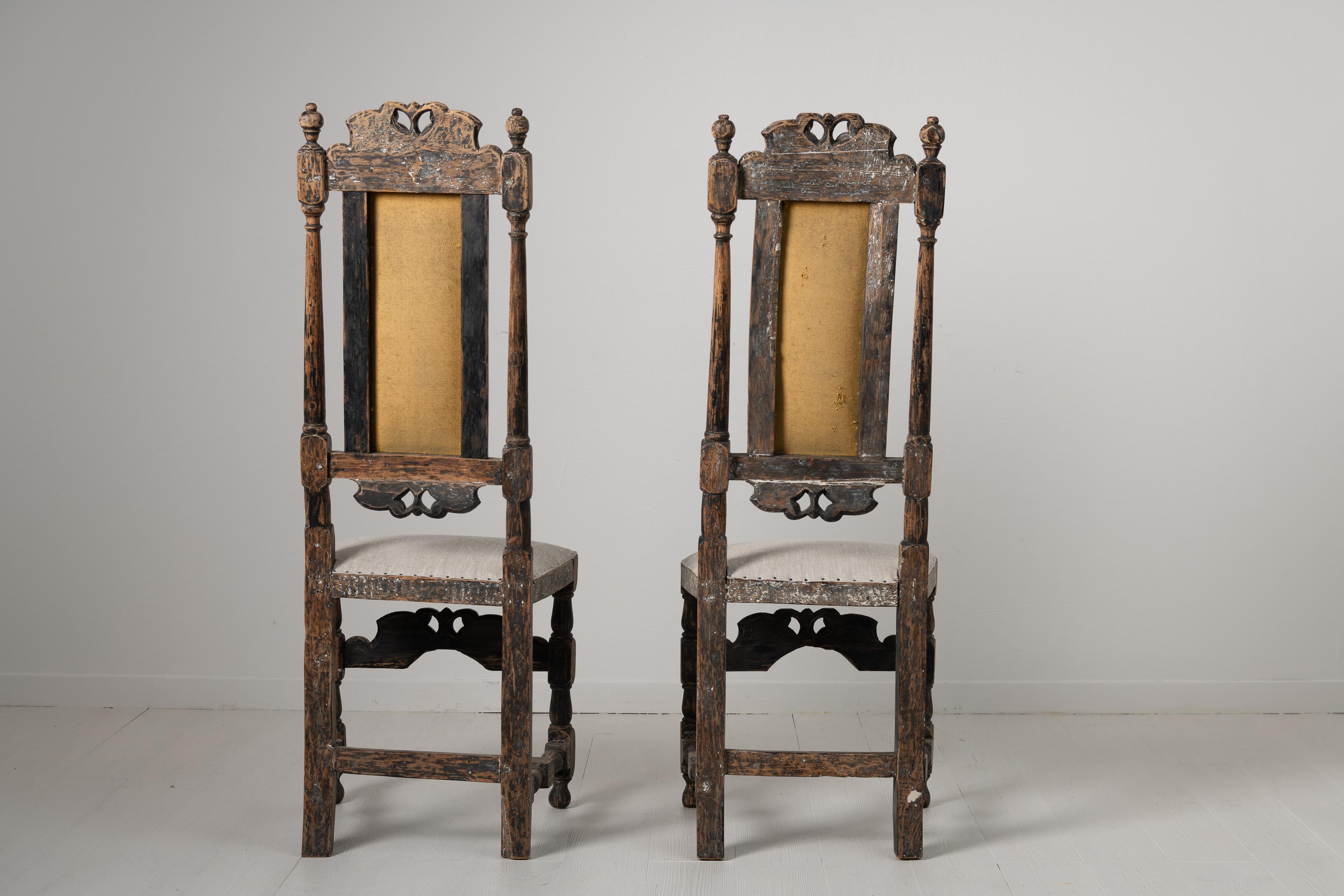 Hardwood Mid 18th Century Pair of Swedish Baroque Chairs