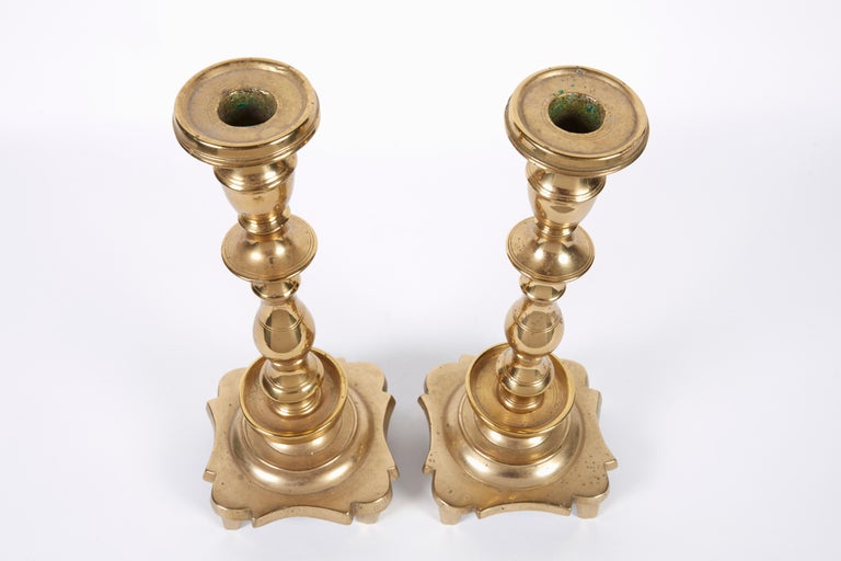 Mid18th Century Polish Brass Shabbat Candlesticks at 1stDibs