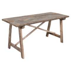 Mid-18th Century Primitive Spanish Catalan Walnut Console or Side Trestle Table