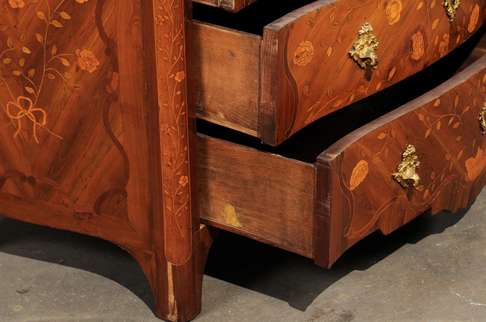 Mid-18th Century Regence Marquetry Marble-Top Commode In Good Condition For Sale In Atlanta, GA