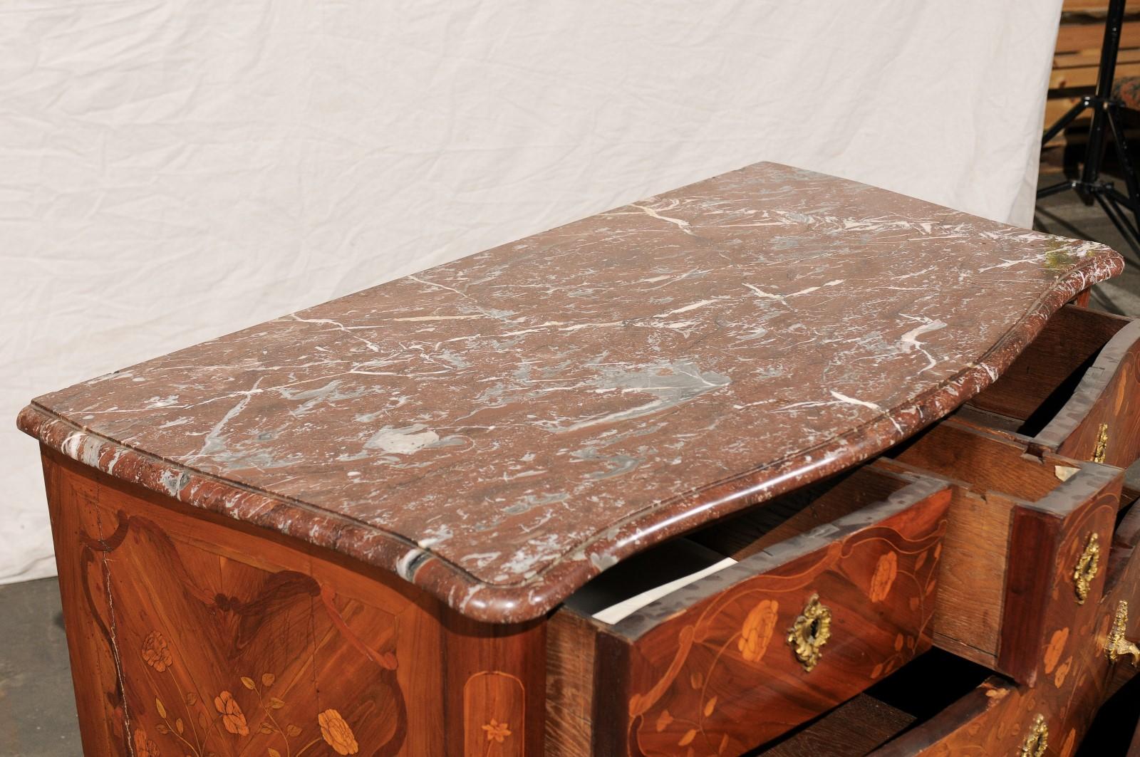Mid-18th Century Regence Marquetry Marble-Top Commode For Sale 1