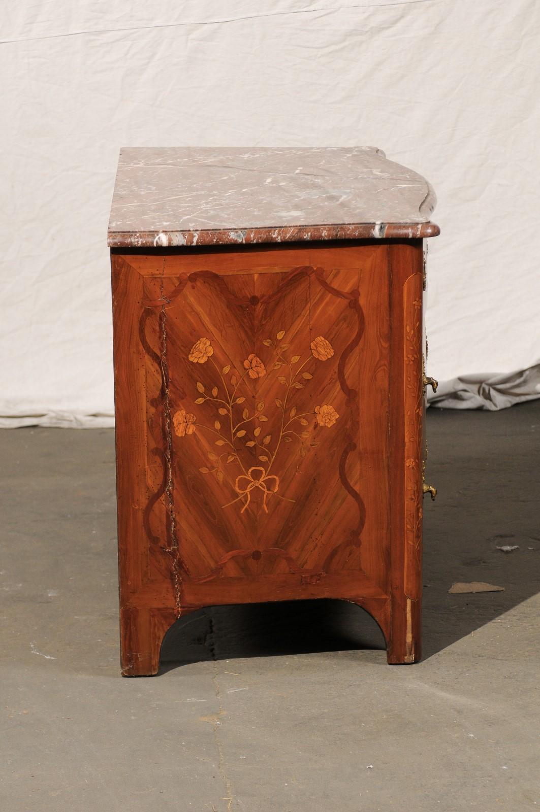 Mid-18th Century Regence Marquetry Marble-Top Commode For Sale 2
