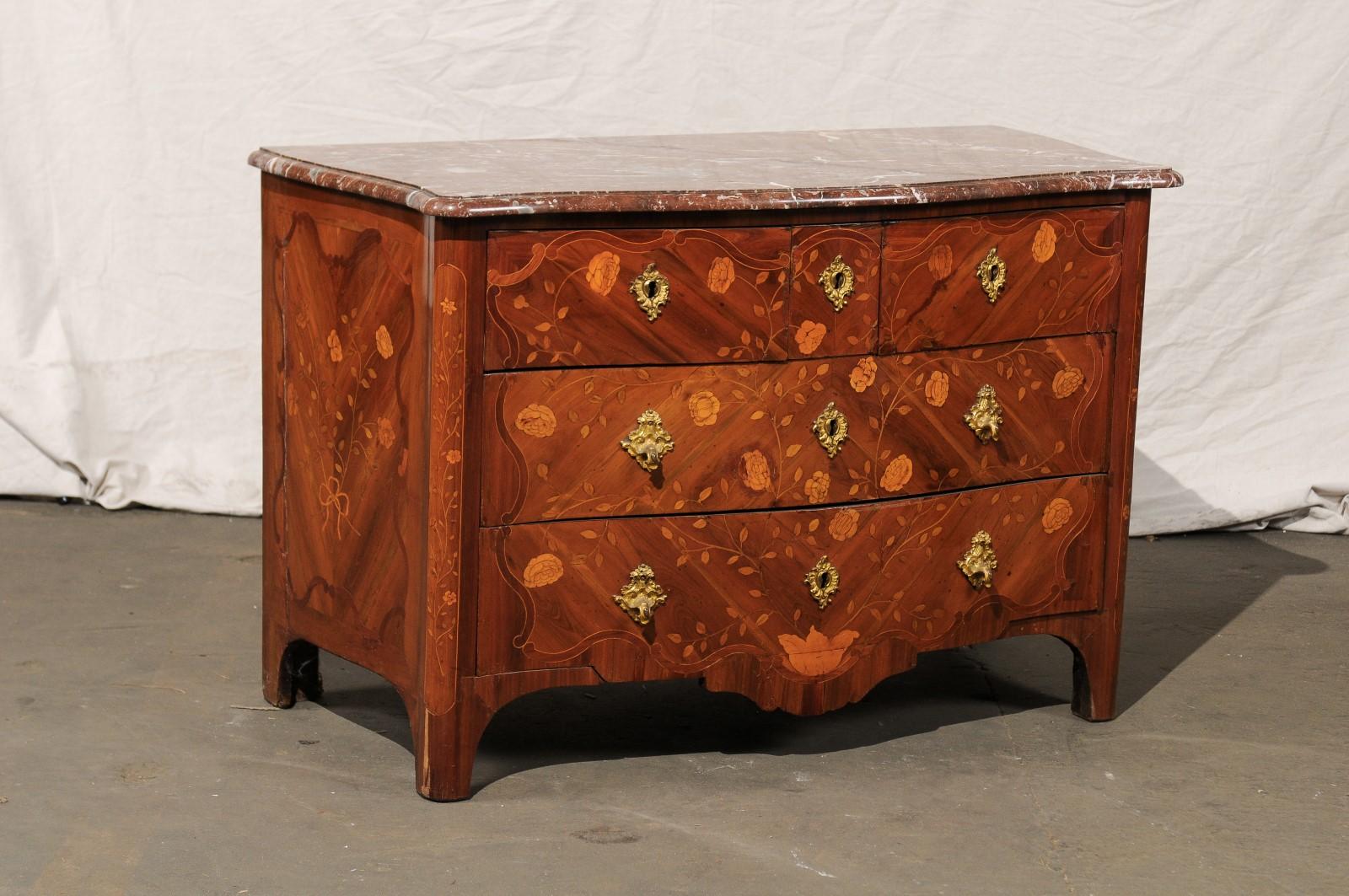Mid-18th Century Regence Marquetry Marble-Top Commode For Sale 4