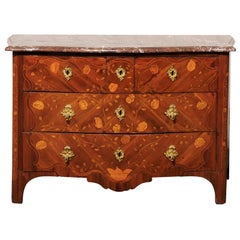 Mid-18th Century Regence Marquetry Marble-Top Commode