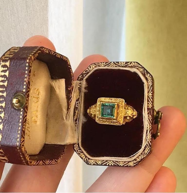 Square Cut Mid-18th Century Renaissance Style Gold and Emerald Ring