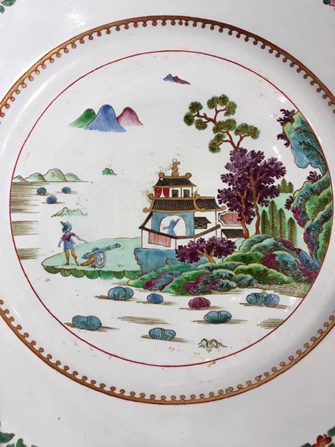 Japonisme Italie Milieu du XVIIIe siècle Plat en porcelaine Richard Ginori avec paysage du Japon en vente