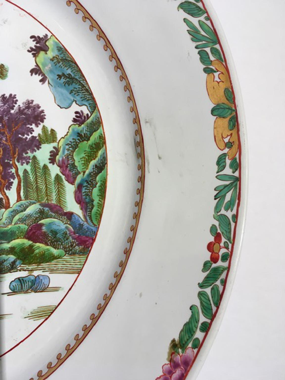 Hand-Crafted Italy Mid-18th Century Richard Ginori Porcelain Dish with Japan Landscape For Sale