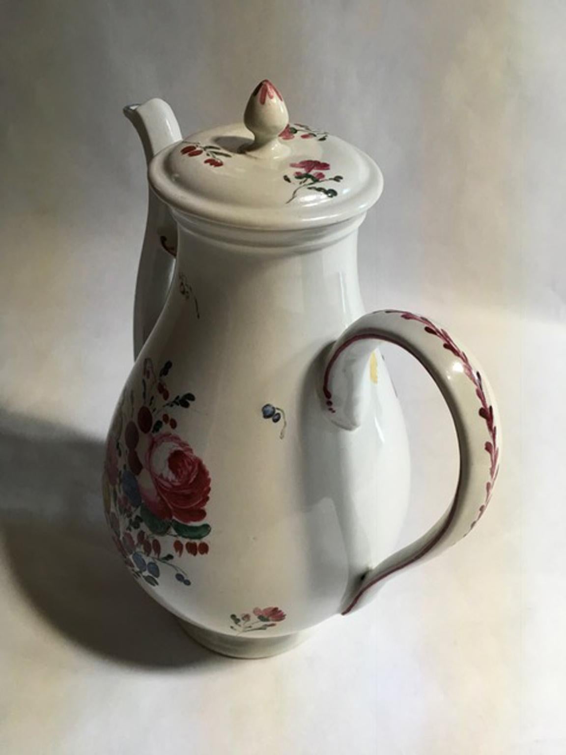 Regency Italy Richard Ginori Mid-18th Century Porcelain Coffee Pot with Flowers Decor For Sale