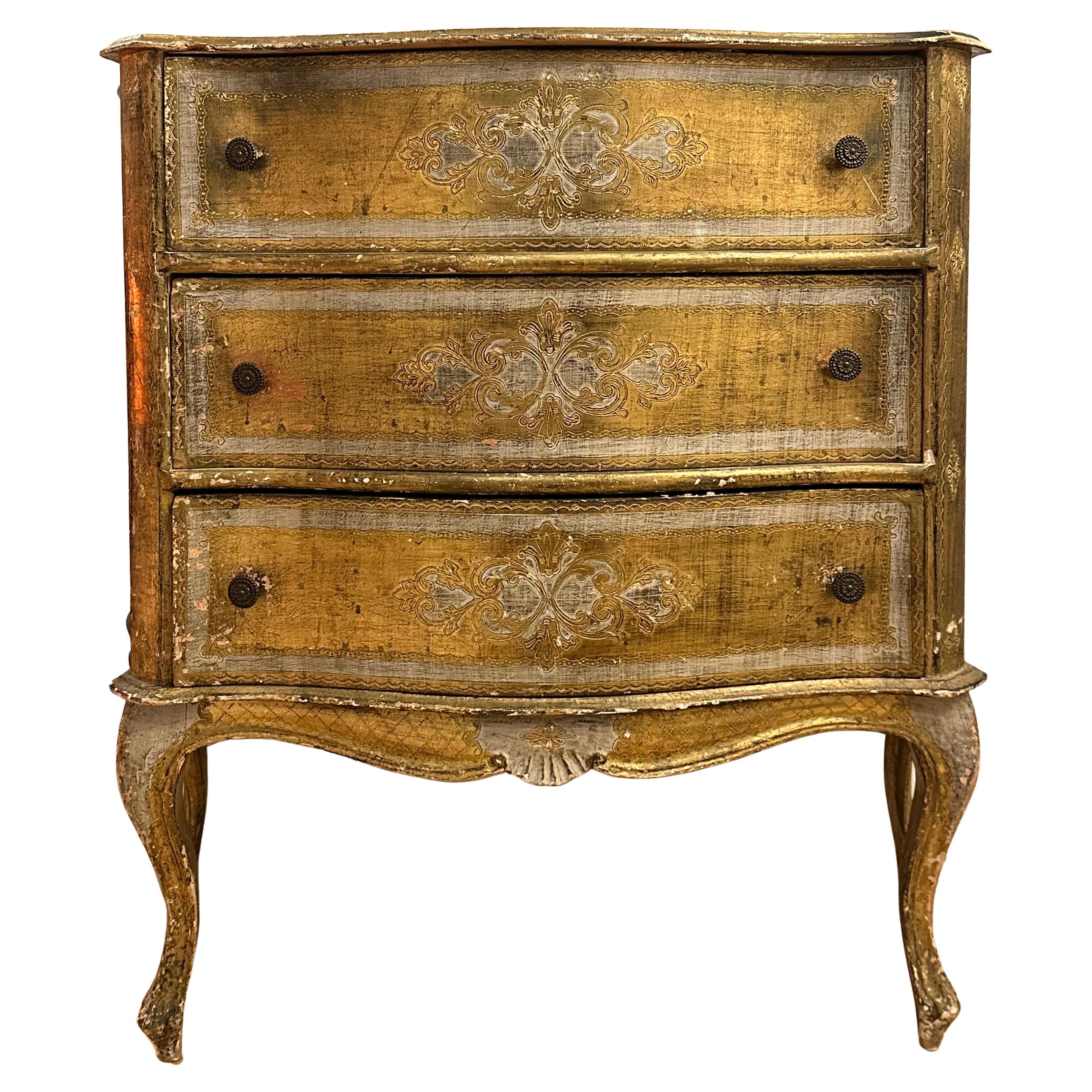Mid 18th Century Rococo Venetian Gilt and Painted Three-Drawer Commode
