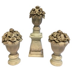 Mid-18th Century Set of 3 White Porcelain Vases with Flowers for Table Decor