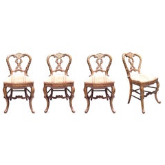 Antique Mid-18th Century Set of Four Italian Upholstered Giltwood Chairs