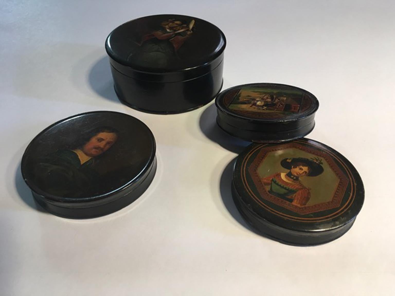 Mid-18th Century Set of Four Lacquered Wood Boxes with Portraits 1