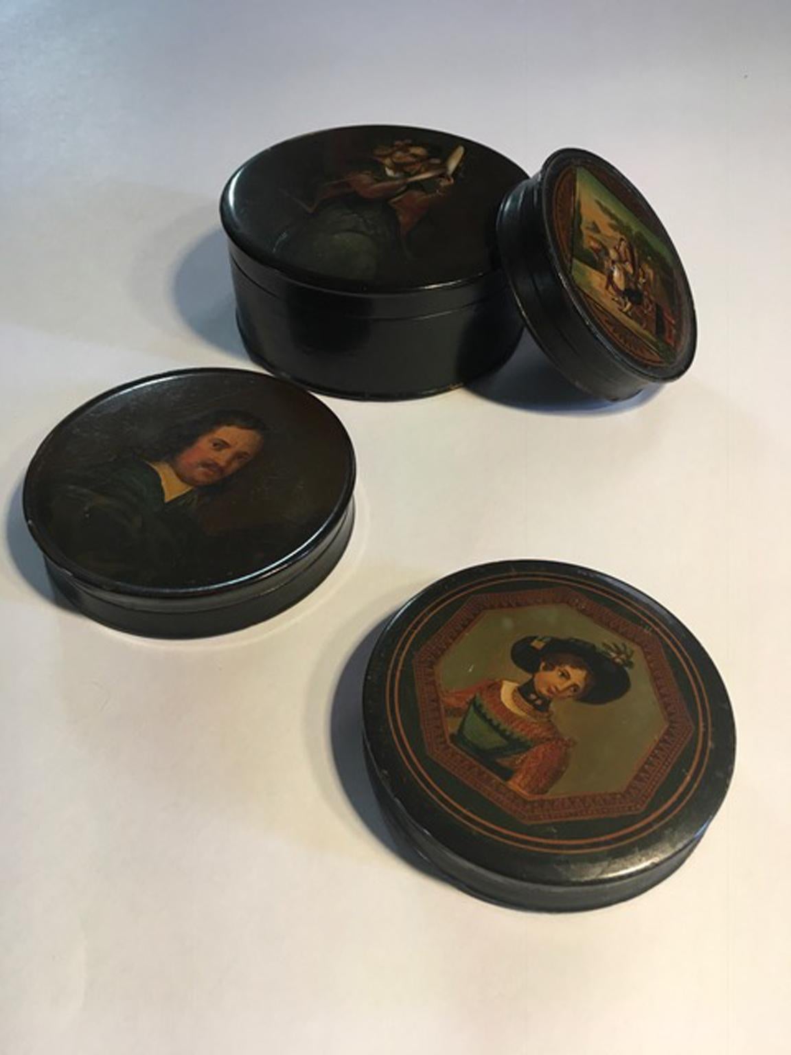 Mid-18th Century Set of Four Lacquered Wood Boxes with Portraits 2