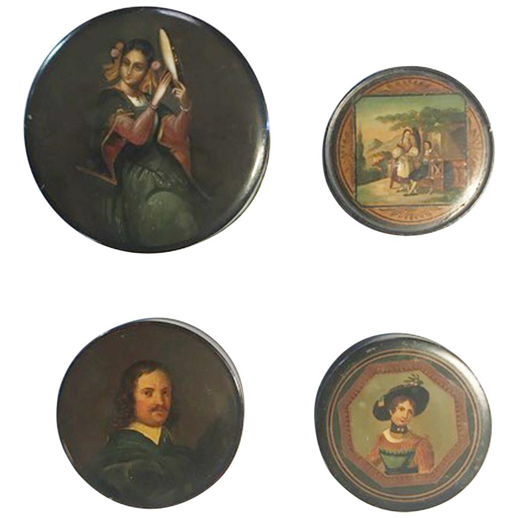 Mid-18th Century Set of Four Lacquered Wood Boxes with Portraits