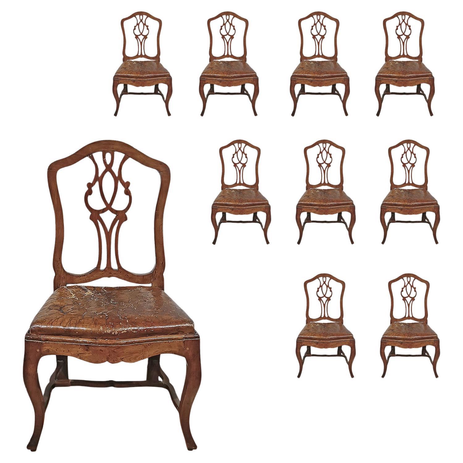MID-18th CENTURY SET OF TEN LOUIS XV WALNUT CHAIRS For Sale