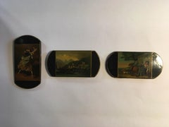 Mid-18th Century Set of Three Wood Lacquered Boxes with Portraits