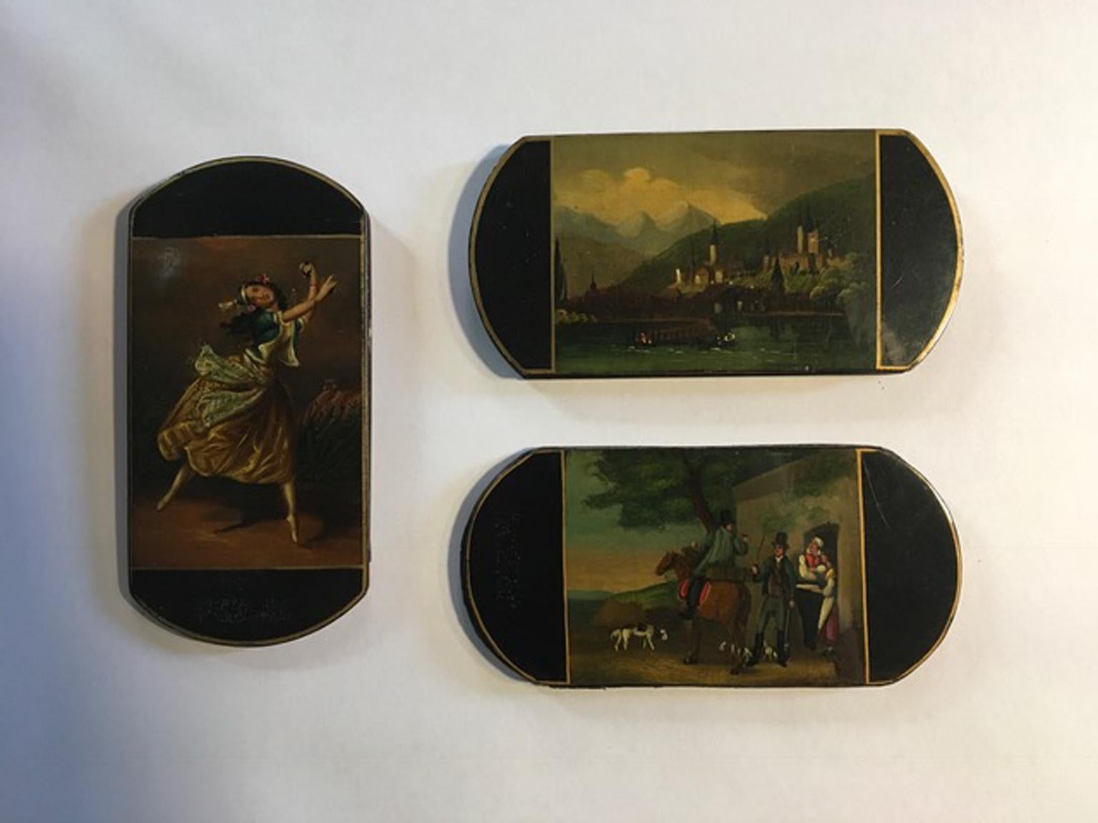 Austrian Mid-18th Century Set of Three Wood Lacquered Boxes with Portraits For Sale