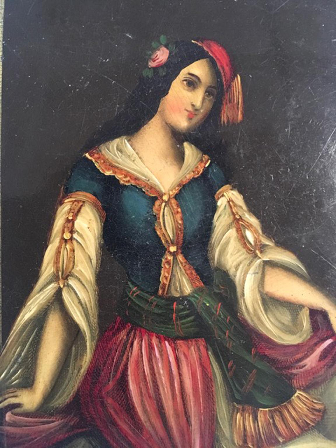Mediados del siglo XVIII Conjunto de tres cajas de madera lacada con retratos Hecho a mano en venta
