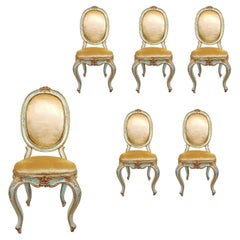 MID-18th CENTURY SIX LOUIS XV CHAIRS IN LACQUERED, PAINTED AND GILDED WOOD