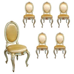 MID-18th CENTURY SIX LOUIS XV CHAIRS IN LACQUERED, PAINTED AND GILDED WOOD