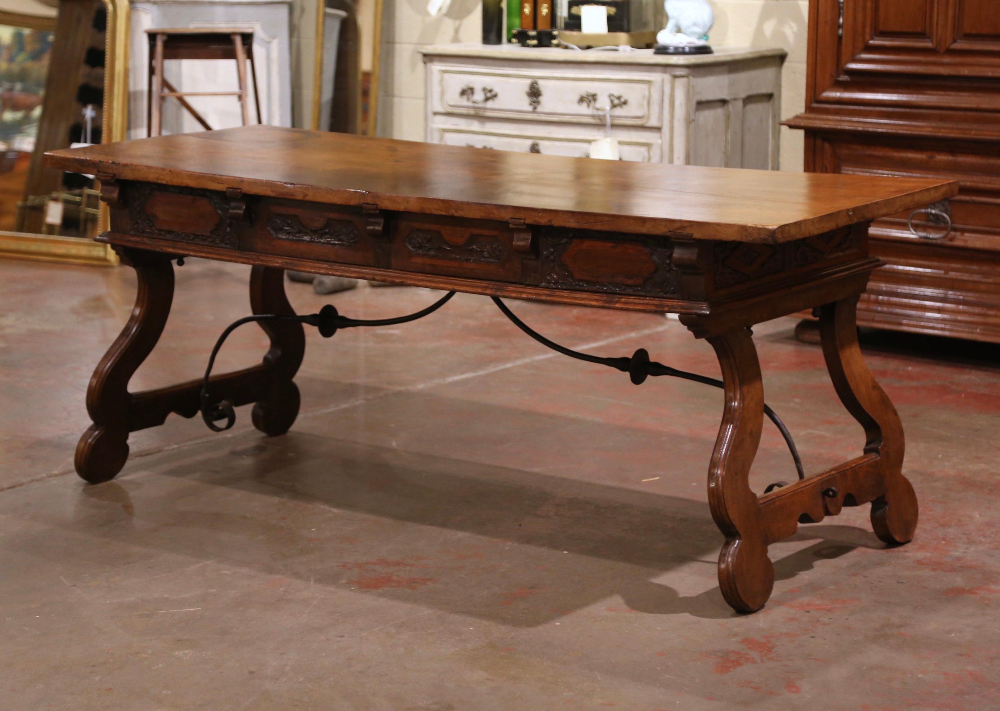 Mid-18th Century Spanish Carved Walnut and Iron Writing Table Desk with Drawers 4