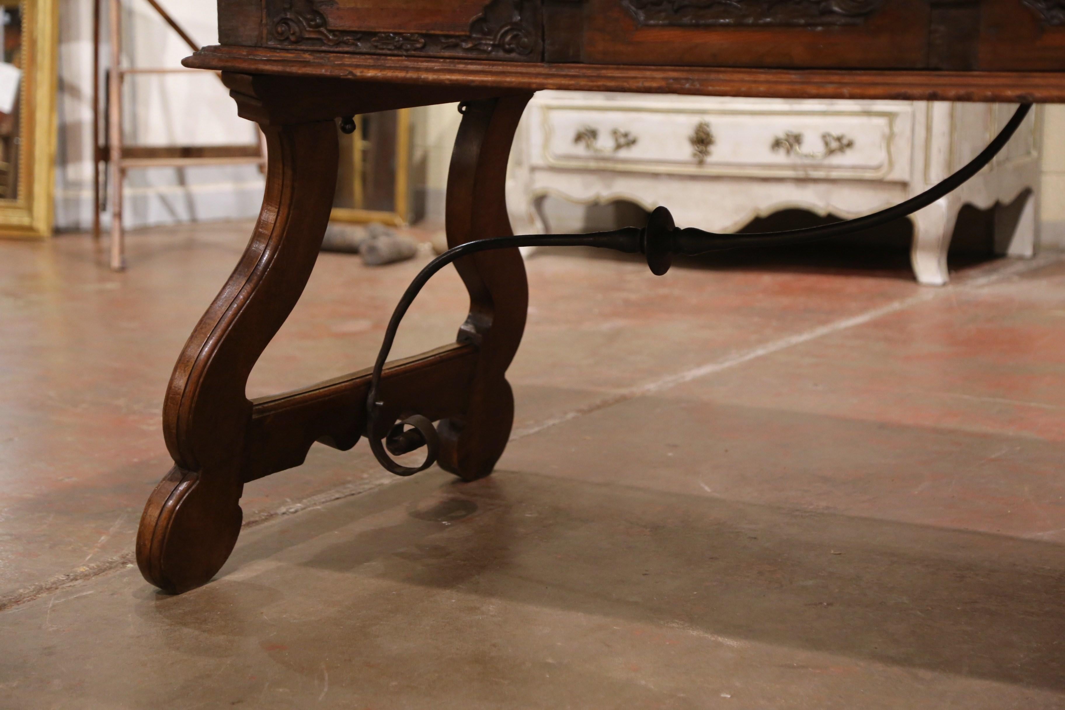 Mid-18th Century Spanish Carved Walnut and Iron Writing Table Desk with Drawers 5