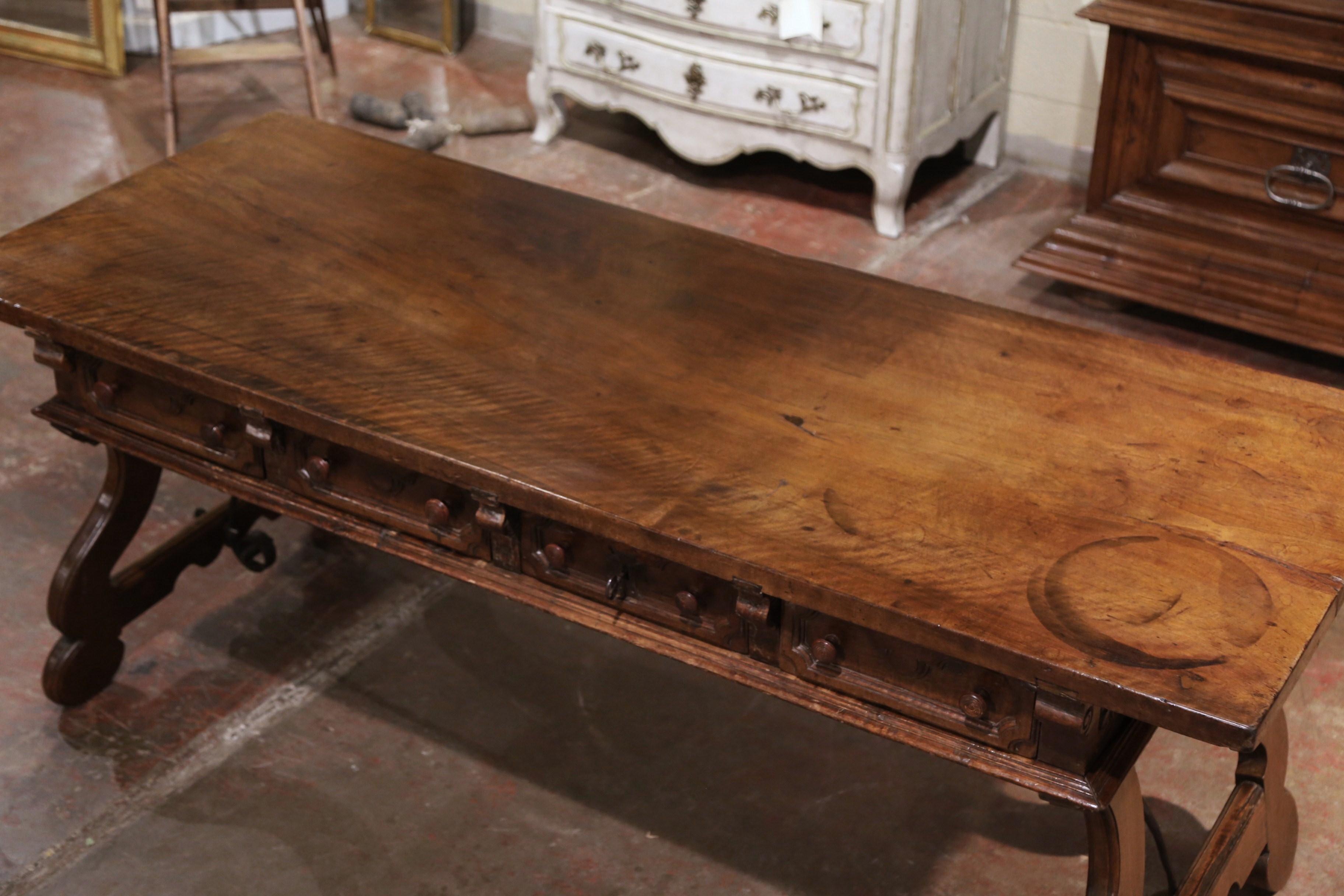Hand-Carved Mid-18th Century Spanish Carved Walnut and Iron Writing Table Desk with Drawers