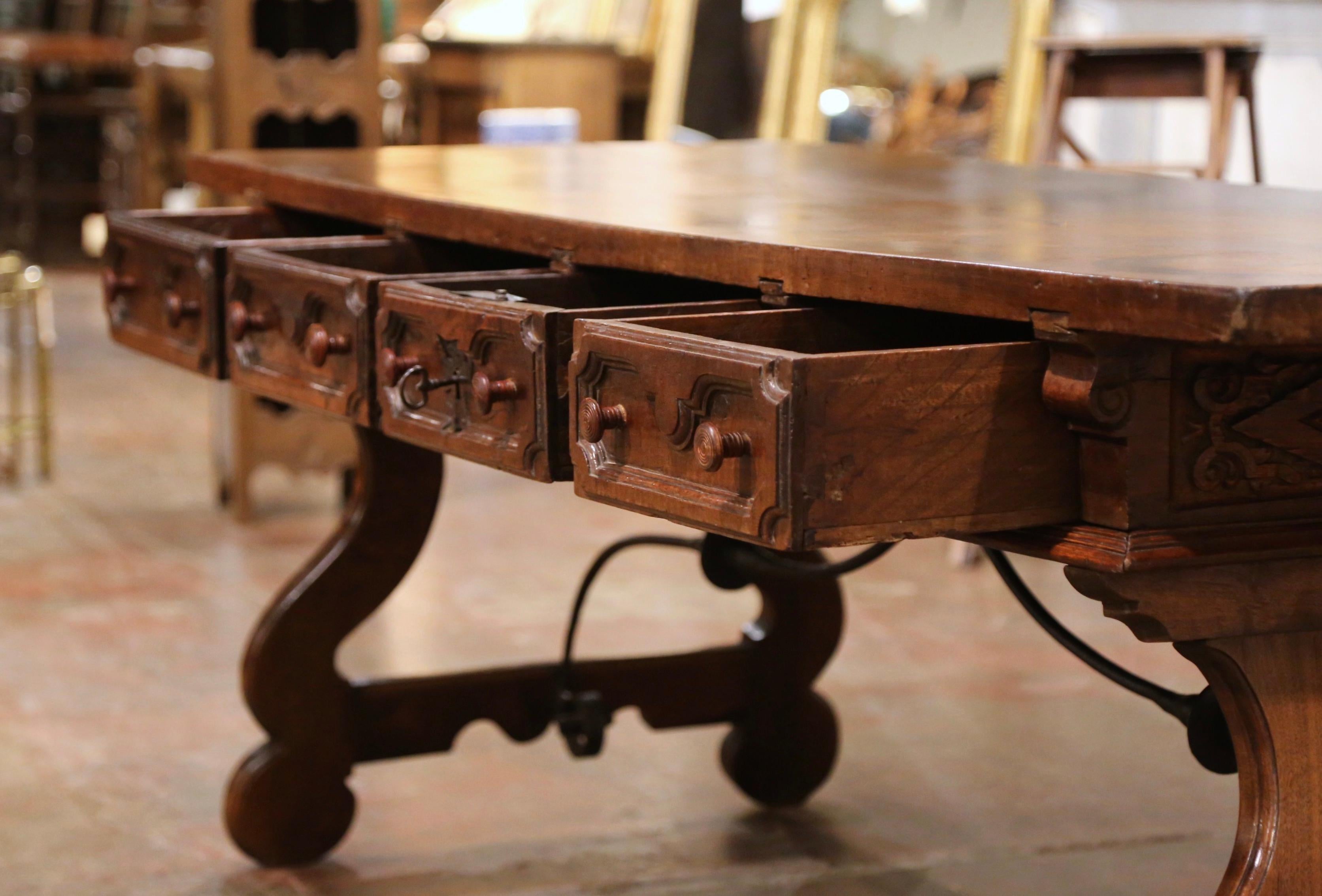 Mid-18th Century Spanish Carved Walnut and Iron Writing Table Desk with Drawers 2