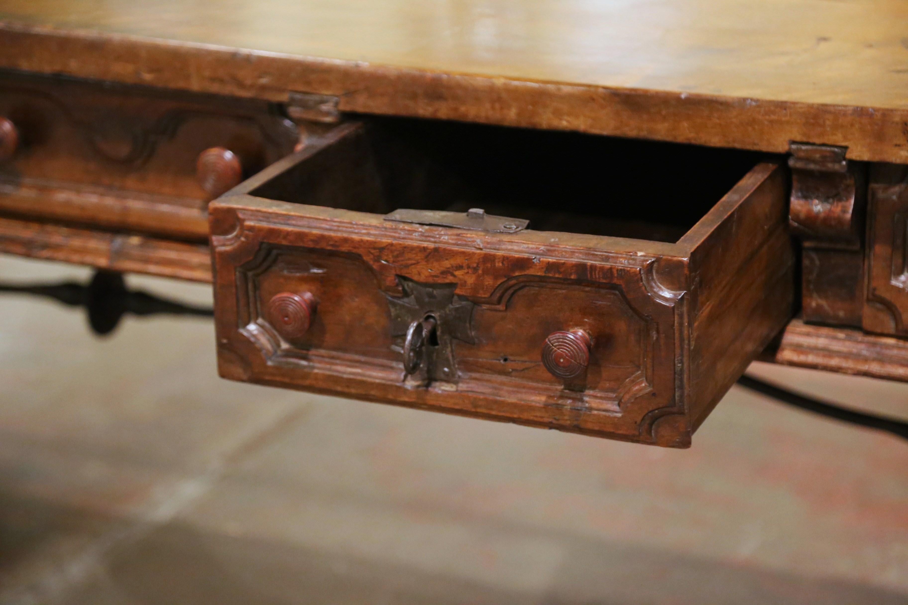 Mid-18th Century Spanish Carved Walnut and Iron Writing Table Desk with Drawers 3