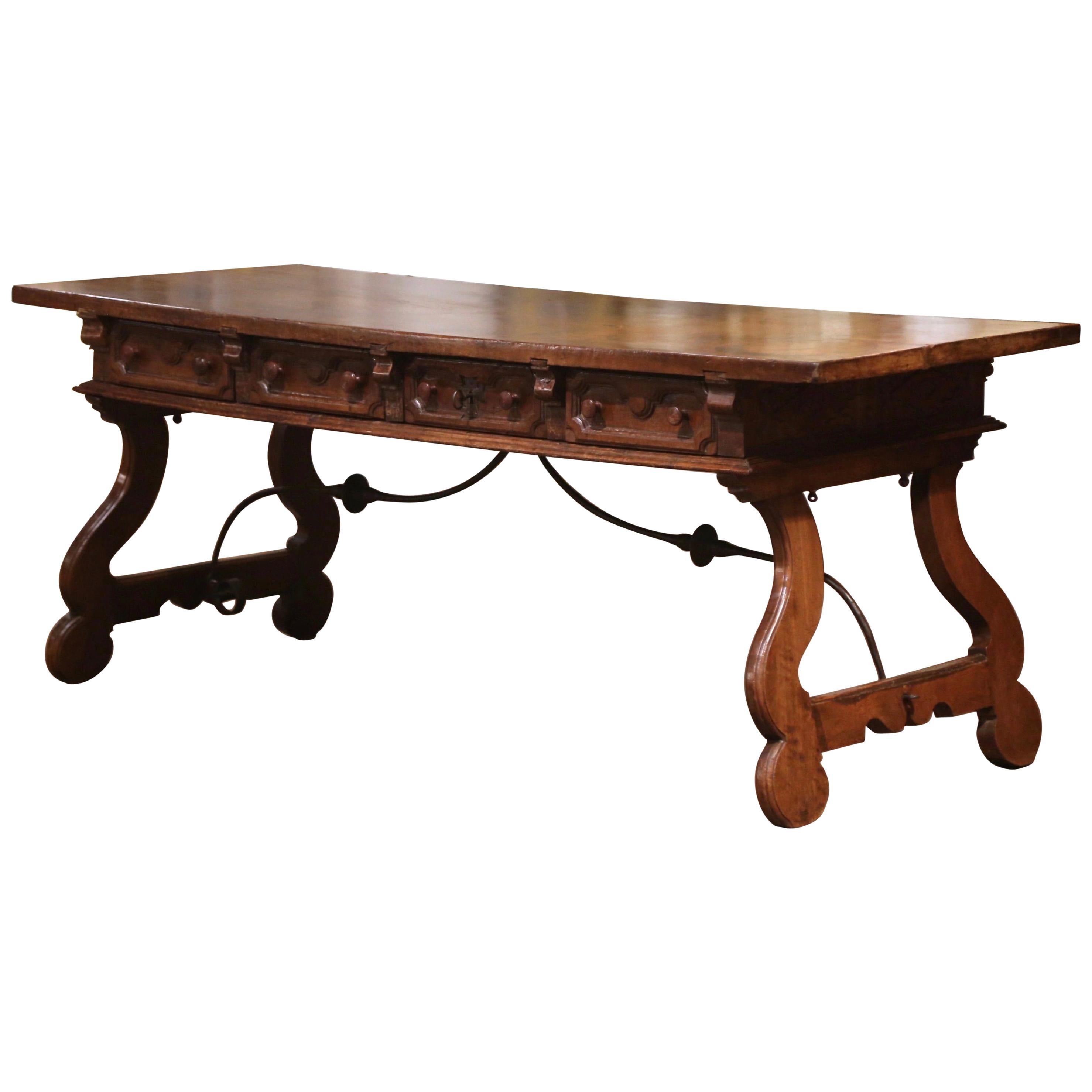 Mid-18th Century Spanish Carved Walnut and Iron Writing Table Desk with Drawers