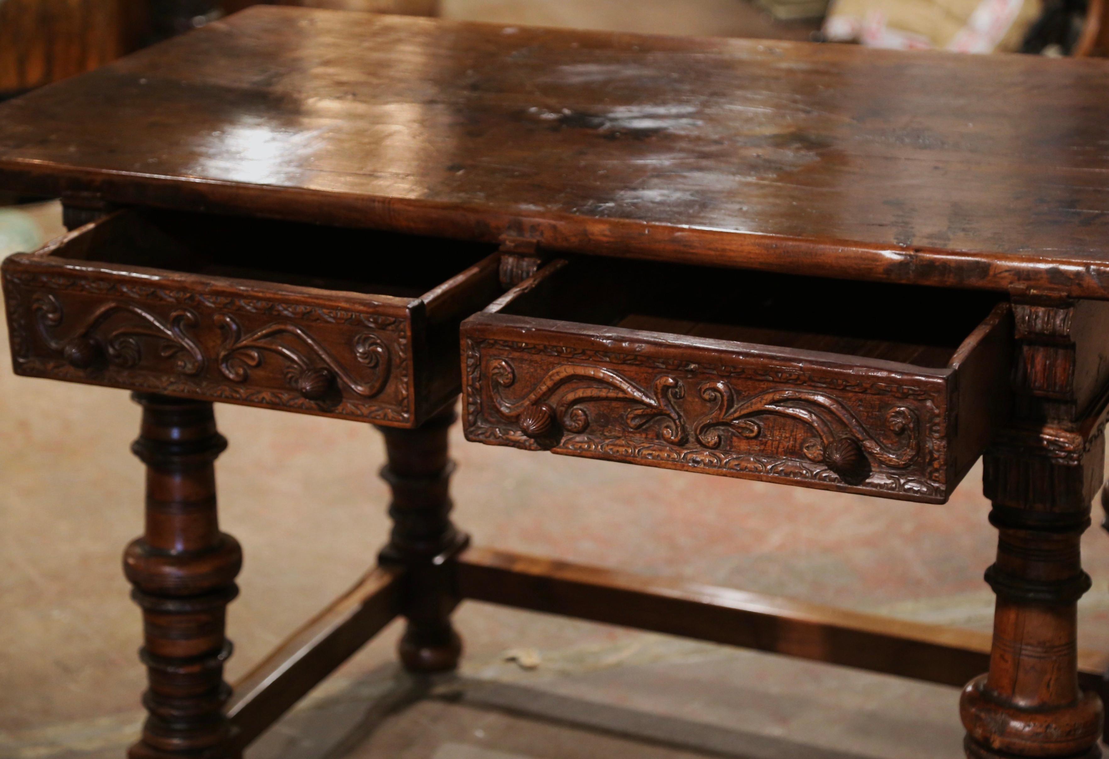 Mid-18th Century Spanish Louis XIII Carved Walnut Library Console Table Desk For Sale 6