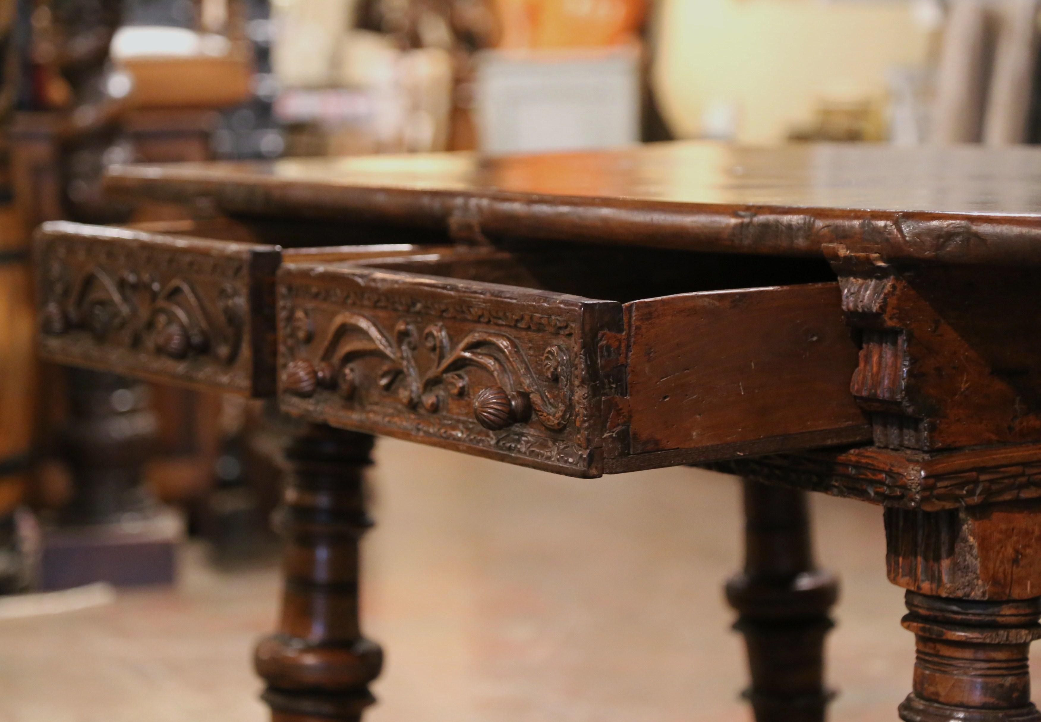 Mid-18th Century Spanish Louis XIII Carved Walnut Library Console Table Desk For Sale 7