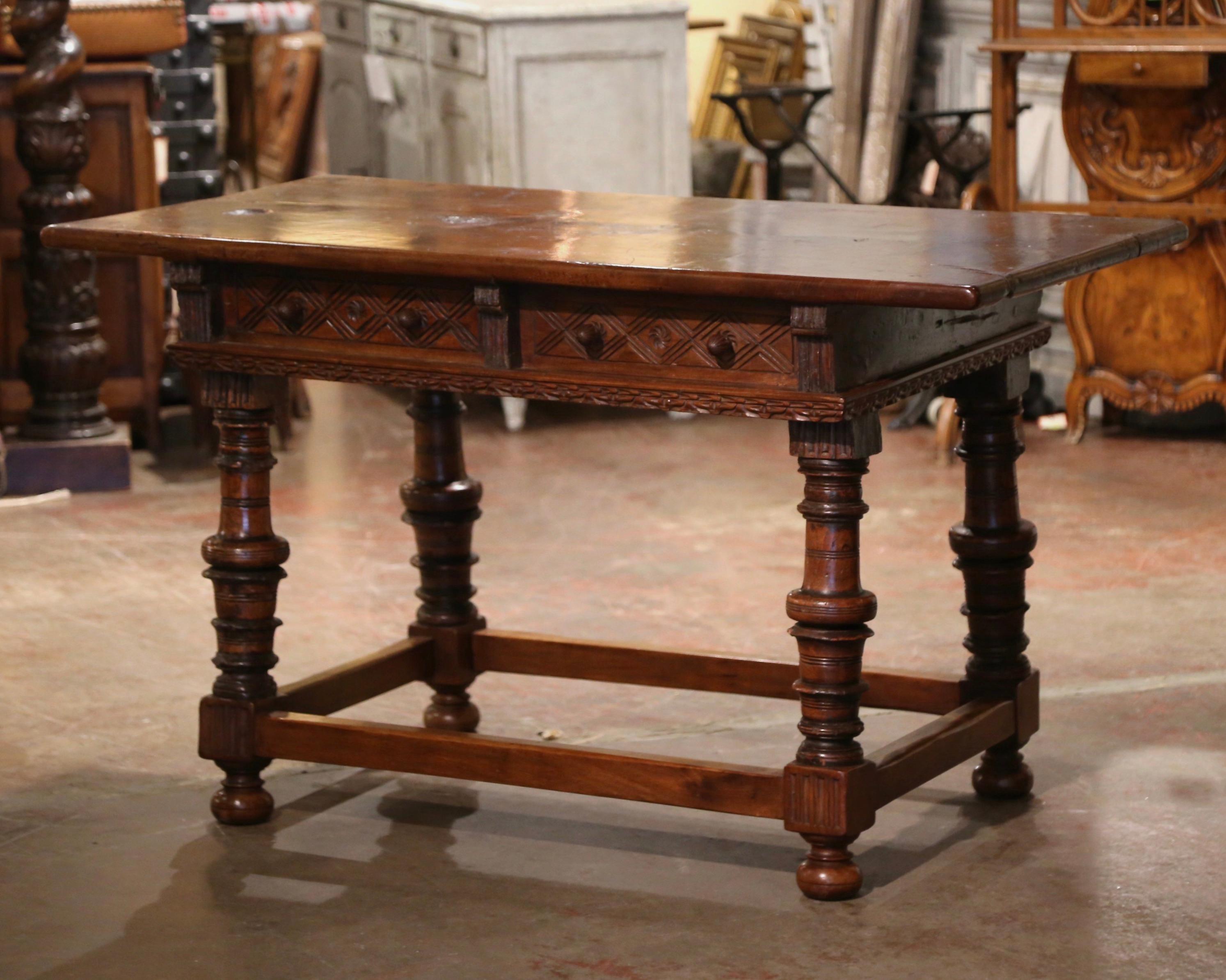 Mid-18th Century Spanish Louis XIII Carved Walnut Library Console Table Desk For Sale 9