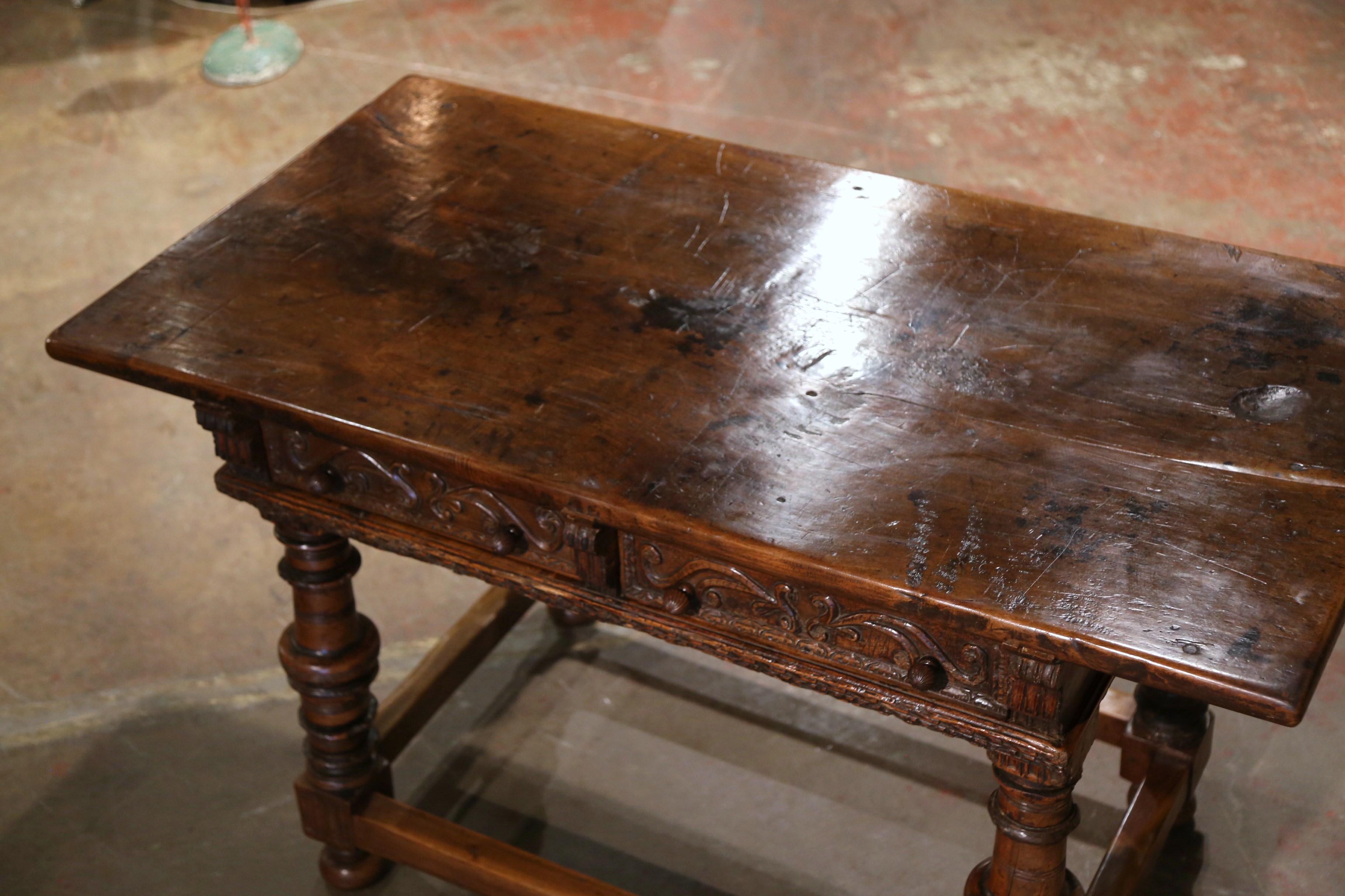 Hand-Carved Mid-18th Century Spanish Louis XIII Carved Walnut Library Console Table Desk For Sale