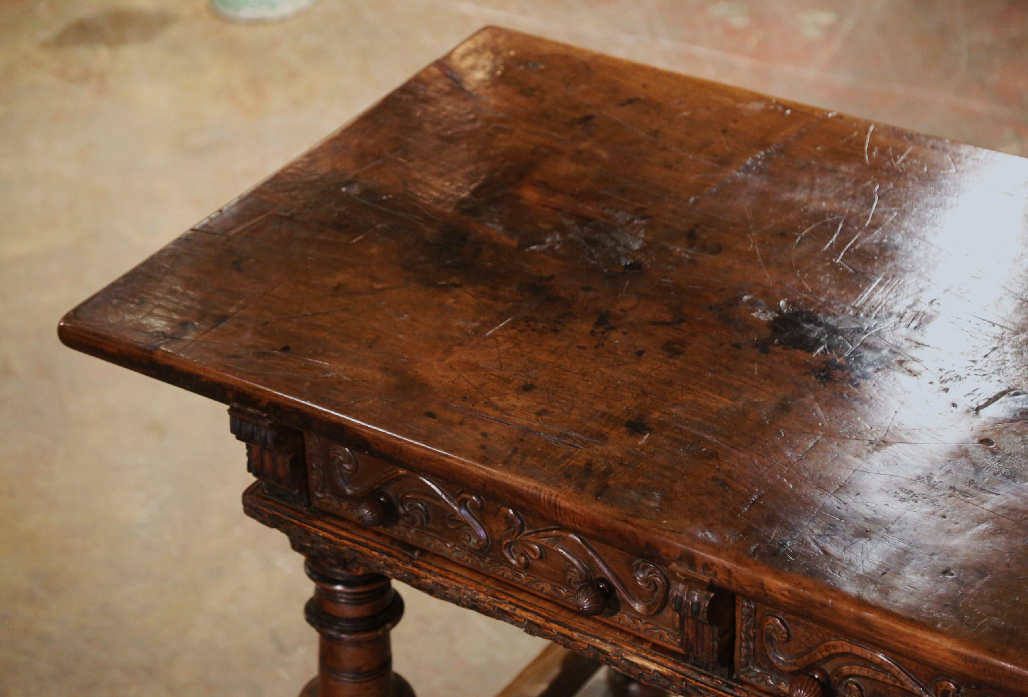 Mid-18th Century Spanish Louis XIII Carved Walnut Library Console Table Desk For Sale 3