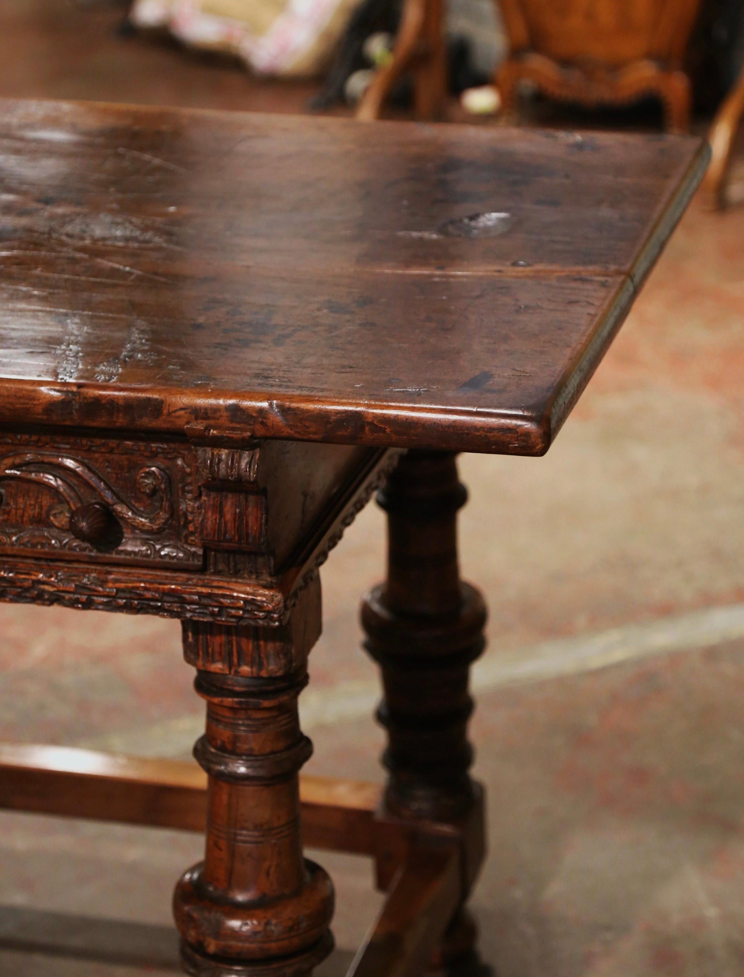 Mid-18th Century Spanish Louis XIII Carved Walnut Library Console Table Desk For Sale 4