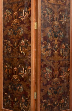 Mid-18th Century Spanish Set of Two 4-Panel Embossed Leather Folding Screens