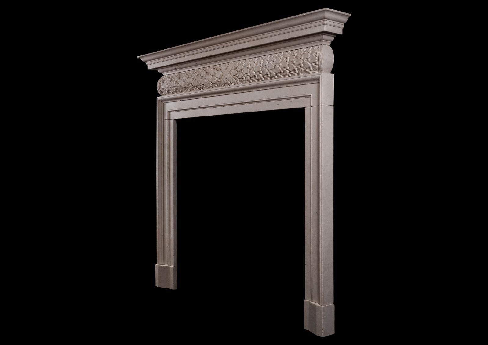English Mid-18th Century Style Antiqued Limestone Fireplace For Sale