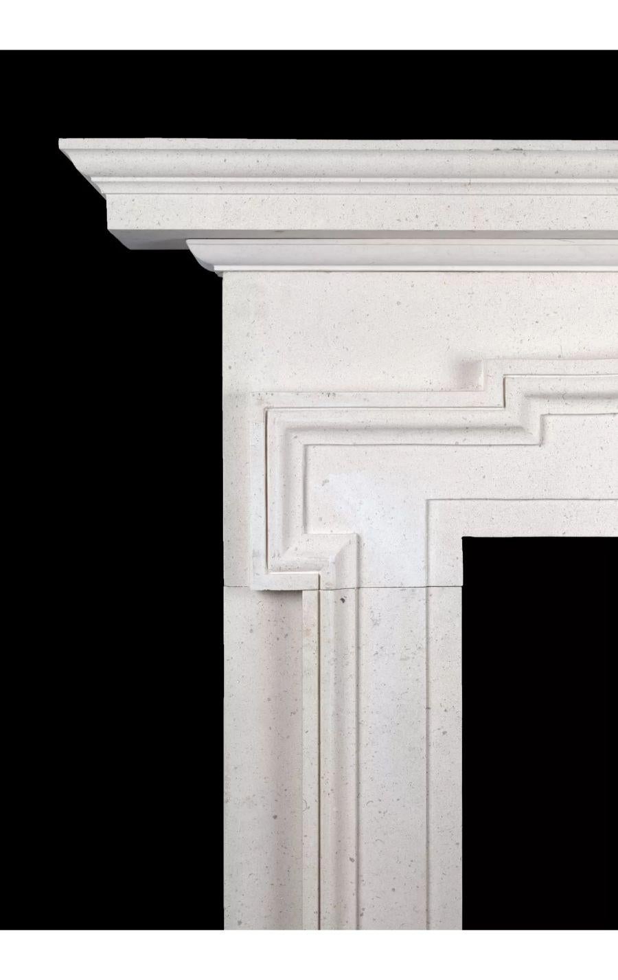 A hand carved limestone fireplace in the mid 18th century style.

A design where Palladian and Italian Baroque elements come together in harmony. 

Copied from an original mantelpiece installed in Henrietta street Dublin and featured in Batty