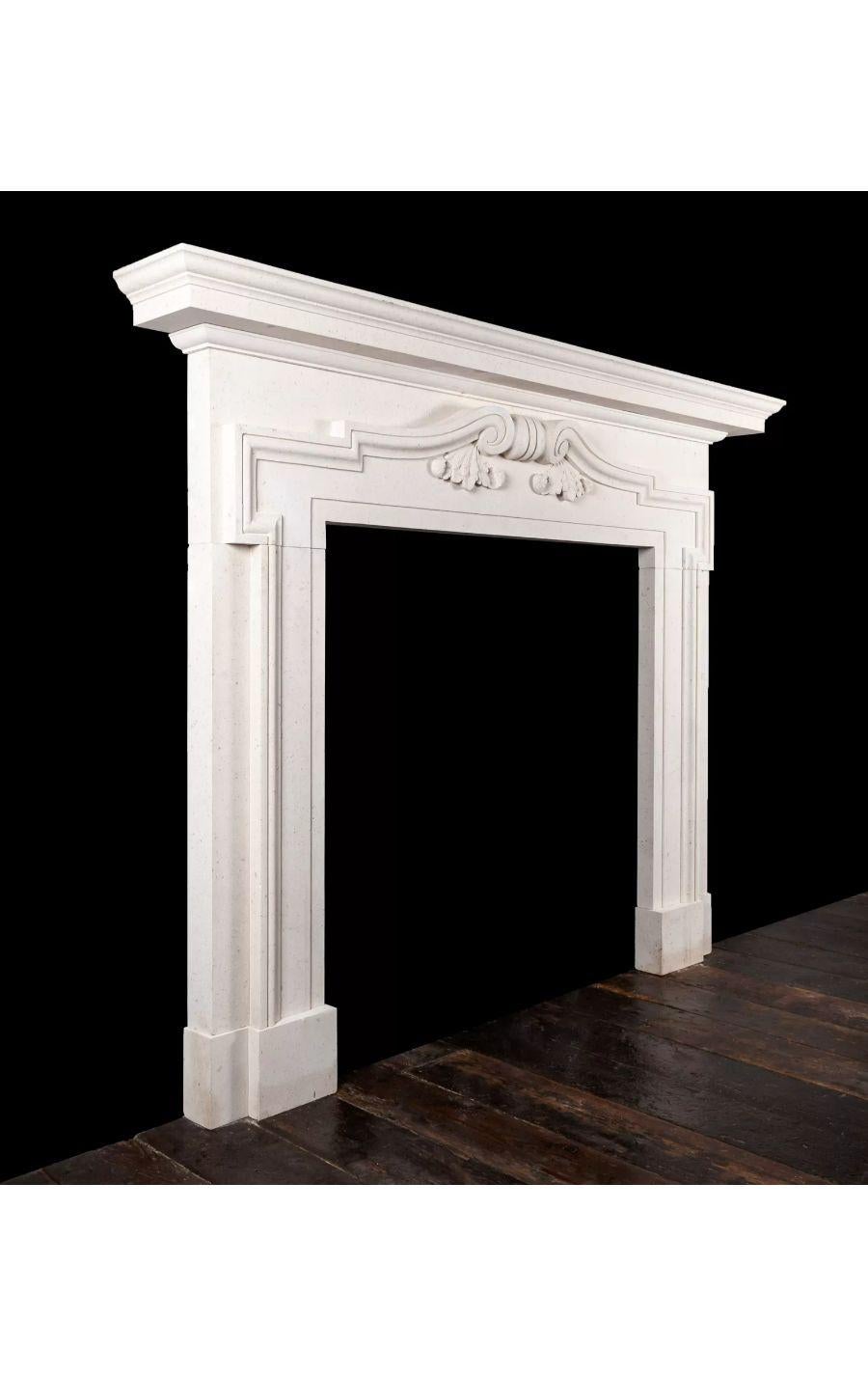 Northern Irish Mid 18th Century Style Hand Carved Limestone Henrietta Fireplace For Sale