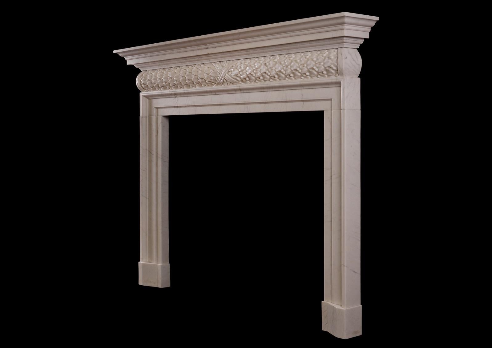 English Mid-18th Century Style White Marble Fireplace